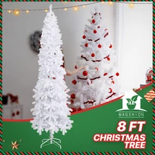 8 FT Snow Artificial Pencil Christmas Tree Slim Holiday Festival Xmas Decoration