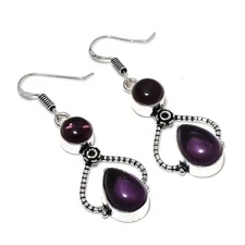 Purple Amethyst Gemstone Handmade 925 Sterling Silver Jewelry Earring Size 2"