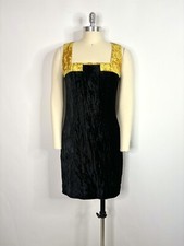 Vtg Gianni Versace Istante Black Gold Velvet Dress IT42 US8