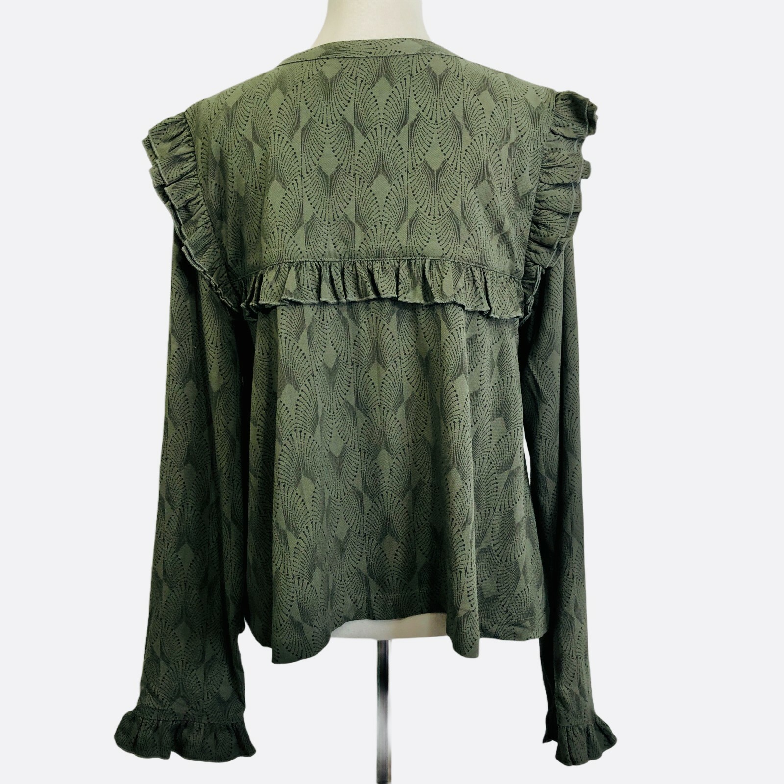 Hinge Ruffled Jacket Medium Olive Green Black Geo… - image 3