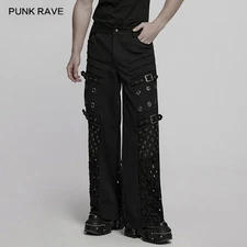 Punk Rave Men Black Gothic Punk Metallic Straight Loose Pants Casual Trousers