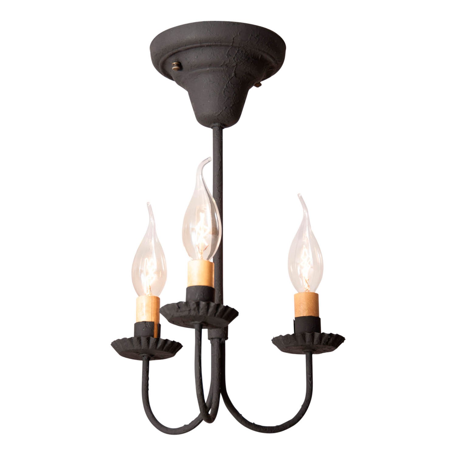 Irvin's Country Tinware 3-Arm Westford Ceiling Light in Textured Black
