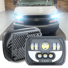FIT chevy express cargo van 1500 2500 3500 Pair 7x6 5x7 LED Headlights Hi/Lo DRL