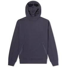 C.P. Company Diagonal Raised Fleece Goggle Hoodie Total Eclipse Blue