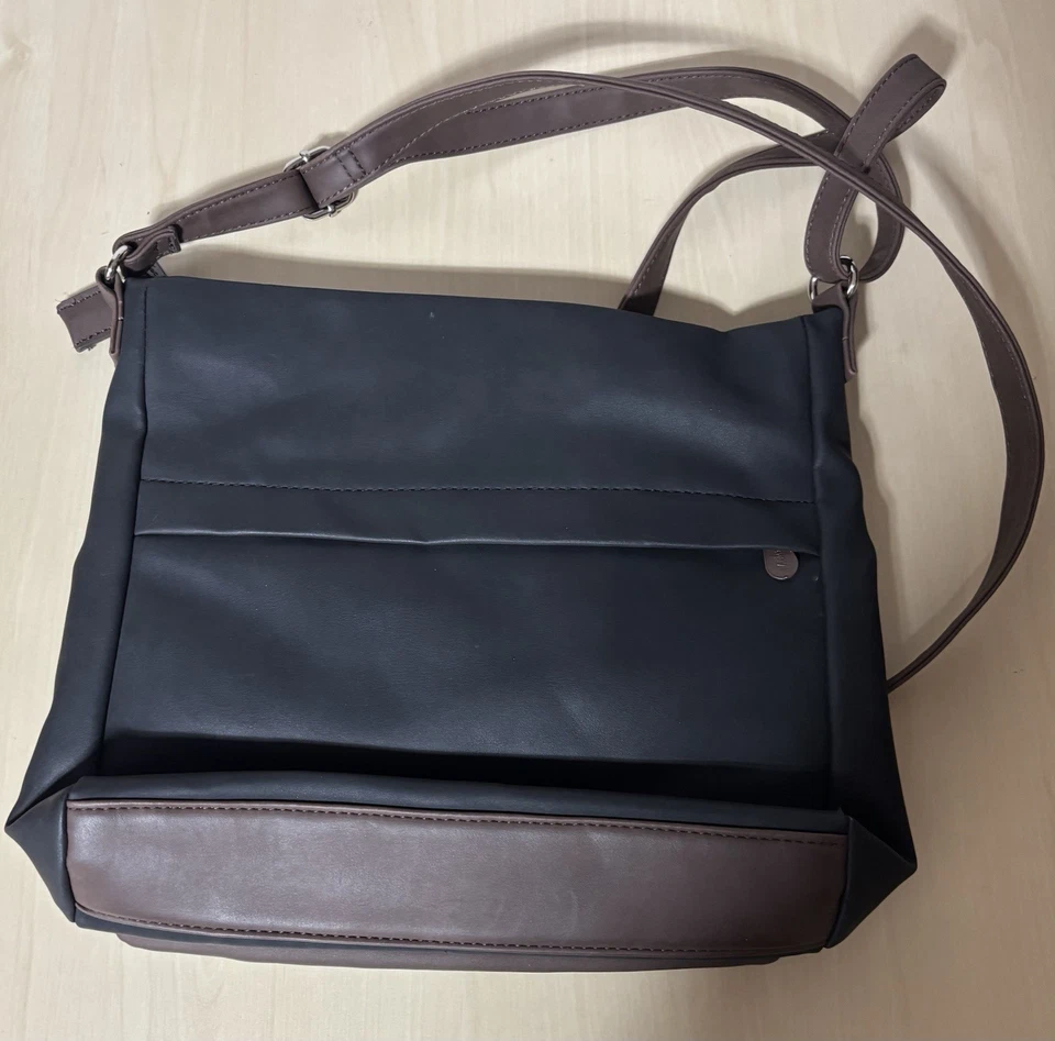 Bolso Bandolera Multi Sac Negro Marrón Cocodrilo Imitación Cuero Fino Cremalleras Usado en Excelente Condición Foto 2 de 4