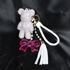 Rhinestone Teddy Bear Purse Charm Custom Assembled Pearl Bow Tassel Bag Charm