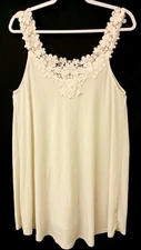 WinWin Women's Sleeveless Lace Tunic Top XL Ivory Floral Detail