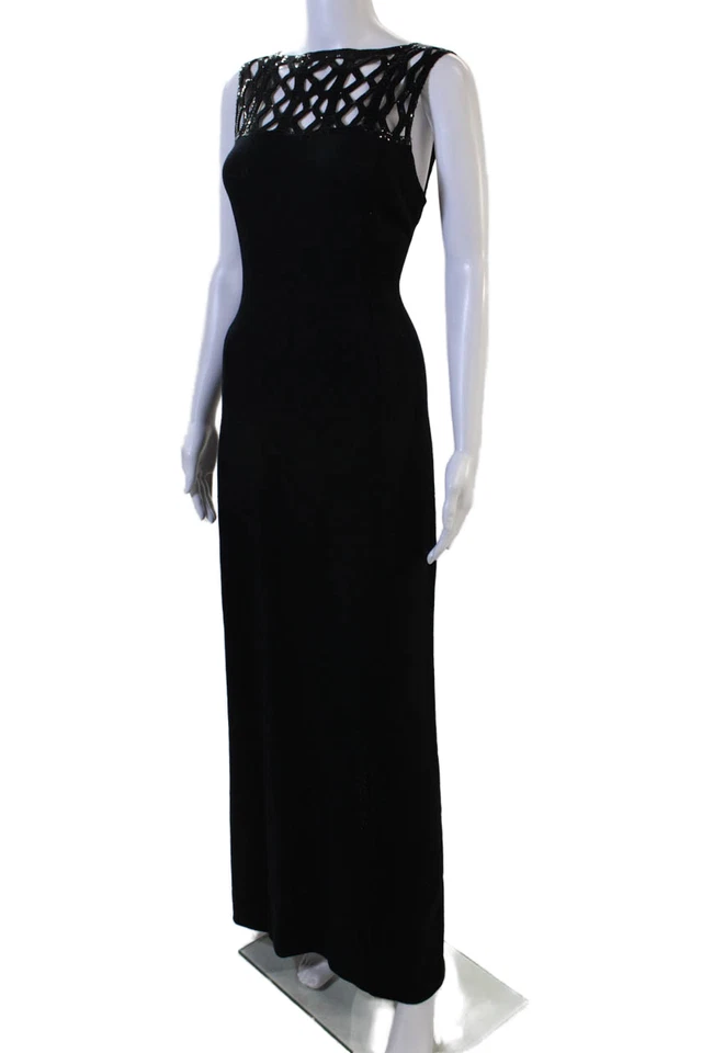 Maxi Vestido Vaina St John Mujer Negro Mezcla Viscosa Sin Mangas Gancho y Ojo Talla 8 Foto 2 de 4