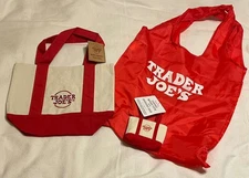 Trader Joe's Red Set: Mini Canvas Tote + Micro Tote & Grocery Bag - 3 pcs