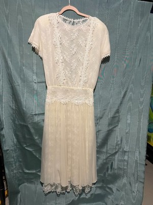 Vintage Jessica McClintock 100% Silk Ivory Lace Dress Size 12 | Cottagecore
