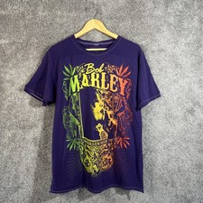 Bob Marley Men  s T-Shirt Large Purple Graphic Tee 100 Cotton Reggae Music Tee