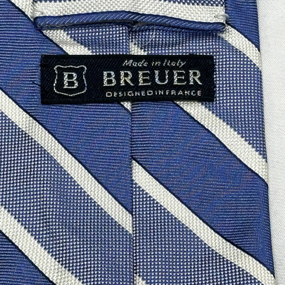 "Corbata de diseñador 100 % seda BREUER para hombre azul blanco a rayas L: 57"" x W: 3 1/8""" Foto 3 de 4
