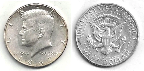 1967 Kennedy Silver (40%) Half Dollar in AU to UNC at Below Silver Melt Value
