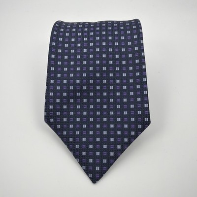 Men's St Michael Mark & Spencer NECKTIE Silk Tie UK Navy And Purple Checkered