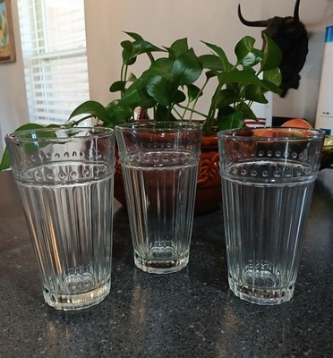 3 Anchor Hocking Olivia Isabella Tumblers Barware 6  Tall Ribbed & Beaded