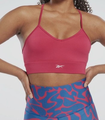 Reebok Womens Pink Workout Ready Tri Back Medium Impact Sports Bra Size XL