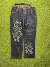 Vintage Crown Holder Baggy Jeans Mens 38 Loose Wide Leg Dark Wash Denim Button