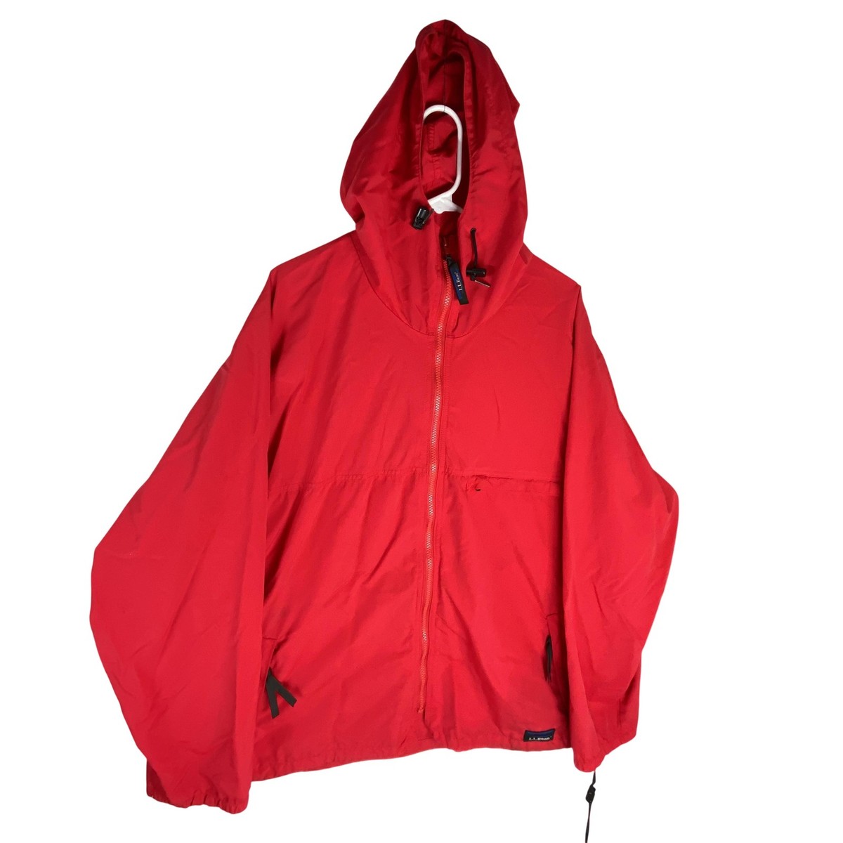 Vintage LL Bean Jacket Mens XL Red Hooded Lightweight Nylon 