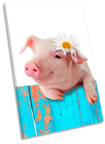 Niedliches Schwein Gänseblümchen Blumendruck LEINWANDKUNST Porträt Bild Pink - Bild 1 von 1