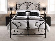4FT SMALL DOUBLE (3/4) METAL BED WITH CRYSTAL FINIALS + MEMORY FOAM MATTRESS