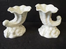 PAIR ROYAL WORCESTER WHITE CORNUCOPIA SHAPED BUD VASES Vase 