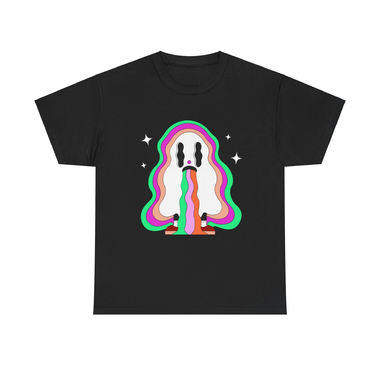Rainbow Barf Ghost T-Shirt - spooky cute funny Halloween quirky groovy retro art