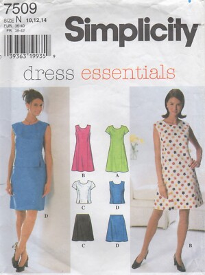 Simplicity Schnittmuster 7509 Jacke Kleid Top & Rock A-Linie Gr 10 12 14