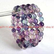 8mm Fashion Multicolor Fluorite Round Gemstone Beads Stretchable Bracelet 7.5"