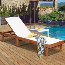 Chaise Longue de Jardin Dossier Inclinable en Bois d'Eucalyptus pour piscine