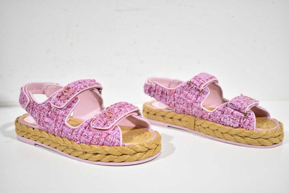 Chanel 22P Pink Purple Tweed Braid CC Logo Mule Slide Flat Teva Dad Sandal  42 | eBay