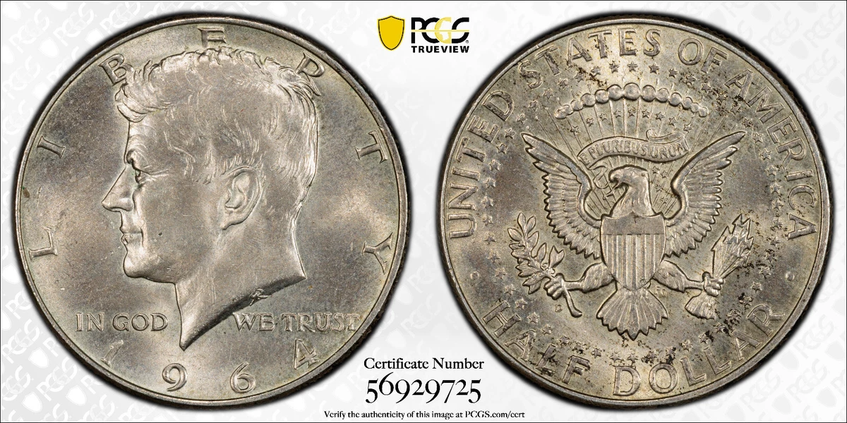 PCGS Certified MS 64 Graded 1964 Kennedy US Half Dollars (1964-Now