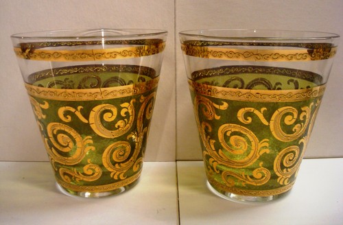 Culver Smaragd Barock MCM Grün Gold Rolle Cocktail Felsen 4 Getränkegläser Vintage - Bild 3 von 9