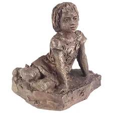 Vintage Karin Jonzen Young Girl Sculpture Sat Forward Very Rare Resin 1914-98