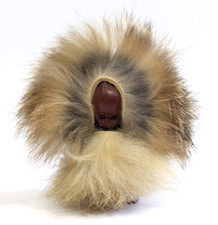 Alaska Celluloid Baby Doll 3"  w/ Rabbit Fur Swaddle & Rabbit Fur Trim Vintage