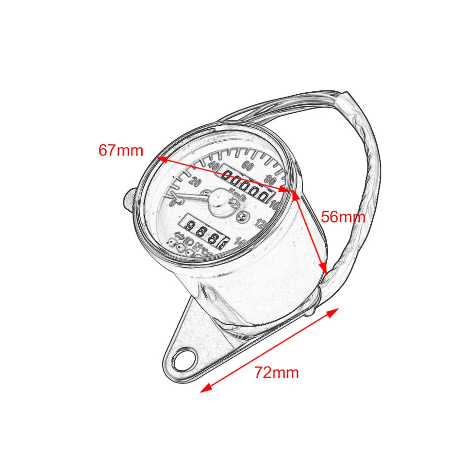 Dual Odometer Motorcycle Retro LED Backlight KM/H Speedometer Gauge Universal   - Image 3 of 4