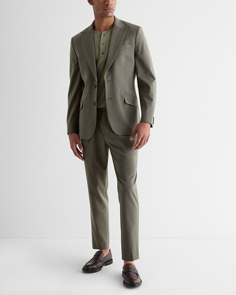 NEW EXPRESS $298 OLIVE GREEN EXTRA SLIM WOOL BLEND MODERN NEW EXPRESS $298 OLIVE GREEN EXTRA SLIM WOOL BLEND MODERN