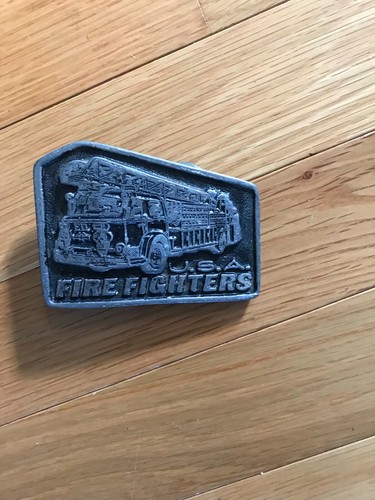 Vintage 1970's Fire Fighters Belt Buckle USA Ladder Truck Finest Antique Finish