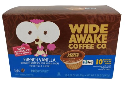 Wide Awake Coffee Pods 10-Pk French Vanilla Light Roast, K Single Cup Brewer