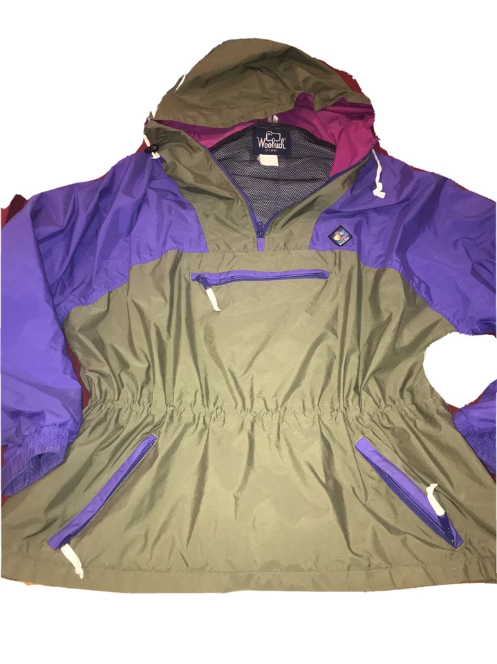 XL PURPLE Olive Woolrich RAIN Jacket Hood 1/4 Zip Windbreaker 90s Sigmet Gear XL - Image 2 of 4