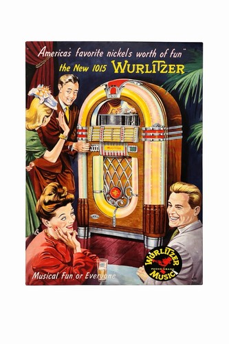 VINTAGE 1993 WURLITZER JUKEBOX TIN/METAL SIGN ADVERTISING 16” x 11”