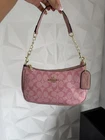 Coach Pink Signature Logo Zip Shoulder Bag w/ Chain Strap & Bag Charm