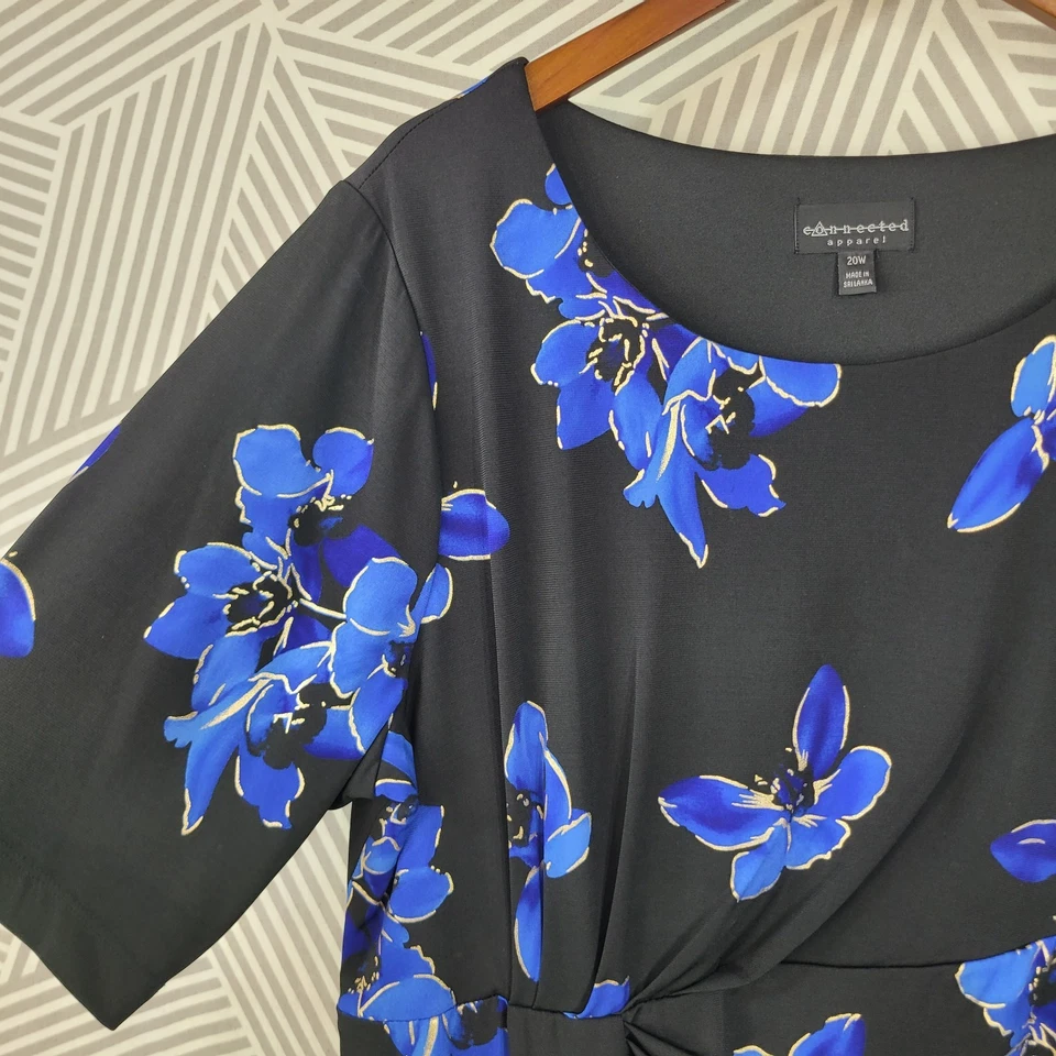 Vestido Envolvente Elástico Connected Plus 20W 20 2X Acanalado Floral Hasta la Rodilla Carrera Foto 3 de 4