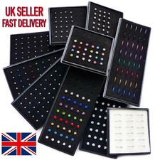 40 Surgical Steel Silver Nose Studs Tiny Crystals Box Set Piercing Jewelry Gift