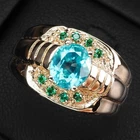 Greenish Blue Paraiba Tourmaline Oval 1.85Ct 925 Sterling Silver Rose Gold Rings