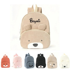 Personalized Kids Backpack, Embroidered Bear Toddler School Bag, Plush Corduroy