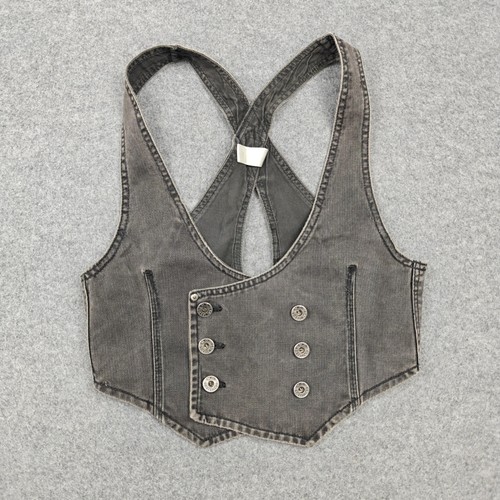 Diesel Vest Womens XS Gray Denim Herringbone Button Front Racerback Punk Cropped