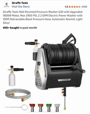 #ad Giraffe Tools G30 Wall Mounted Pressure Washer 1800W 100ft Hose $319.99