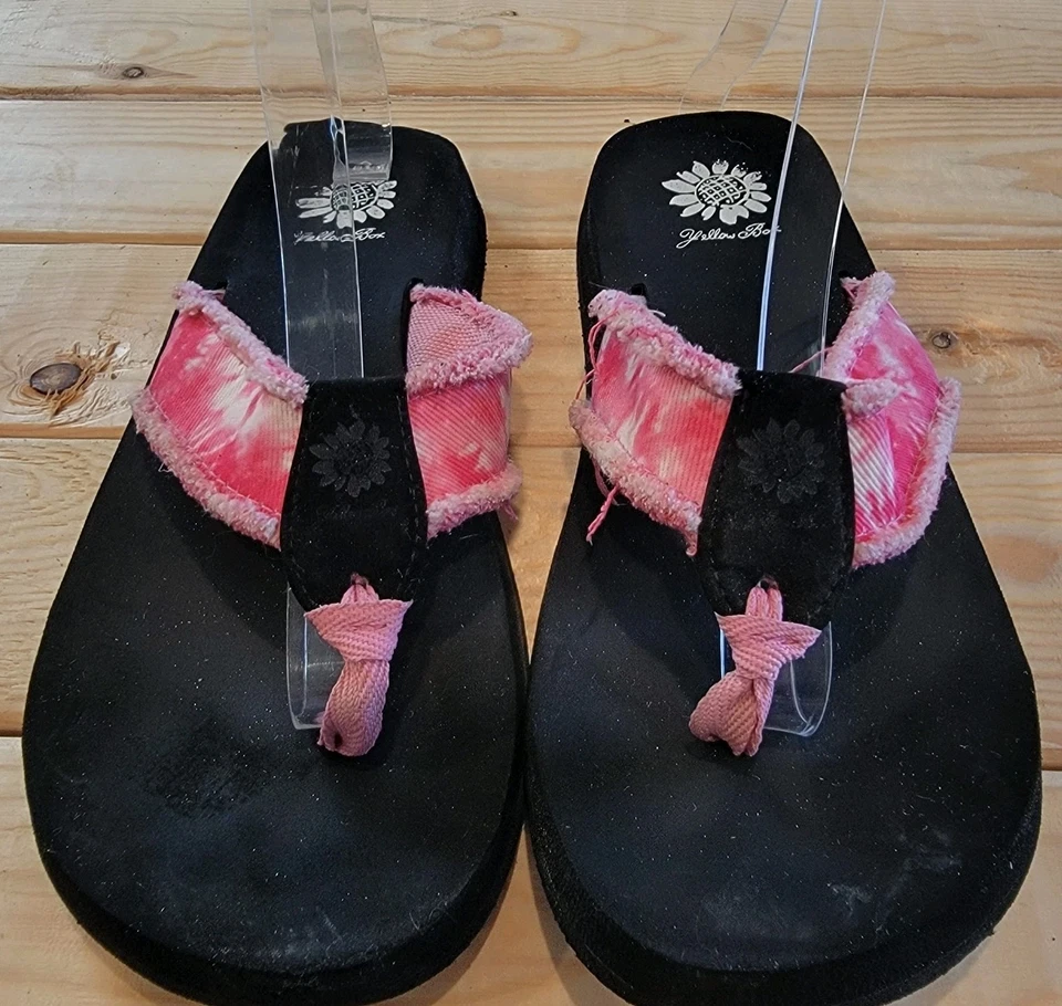 Chanclas chanclas sin cordones zapatos planos tie dye rosa caja amarilla Atenas talla 8 zapatos Foto 2 de 4