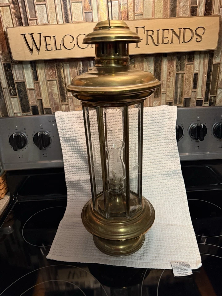 Lámpara de aceite turca de vidrio grabado de latón linterna de pastor ver fotos Foto 3 de 4