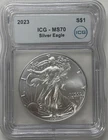 2023 W $1 American Silver Eagle 1 oz Pure Silver ICG MS70